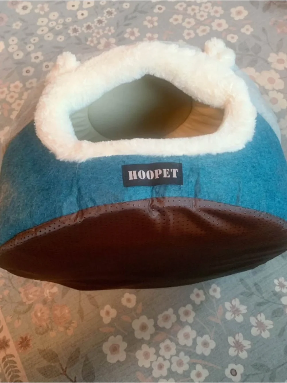 HOOPET Plush Cat Cave Bed Blue Gray Cozy Hooded Nest Small Dog